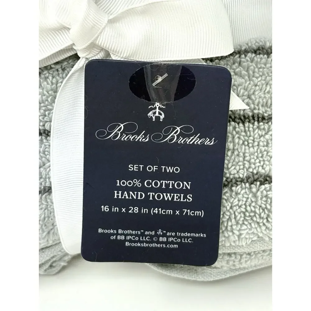 Brooks Brothers Grey Gray Striped Cotton Hand Towels Set 2 Measures 16x28